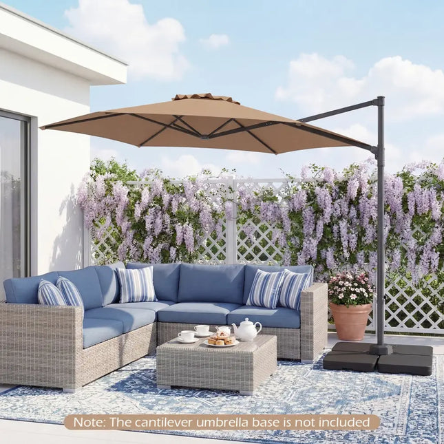 10 FT Patio Cantilever Umbrella with 360° Rotation and Air Vent for Backyard and Poolside-Tan - Tan - Outdoor Umbrellas