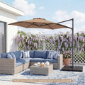 10 FT Patio Cantilever Umbrella with 360° Rotation and Air Vent for Backyard and Poolside-Tan - Tan - Outdoor Umbrellas