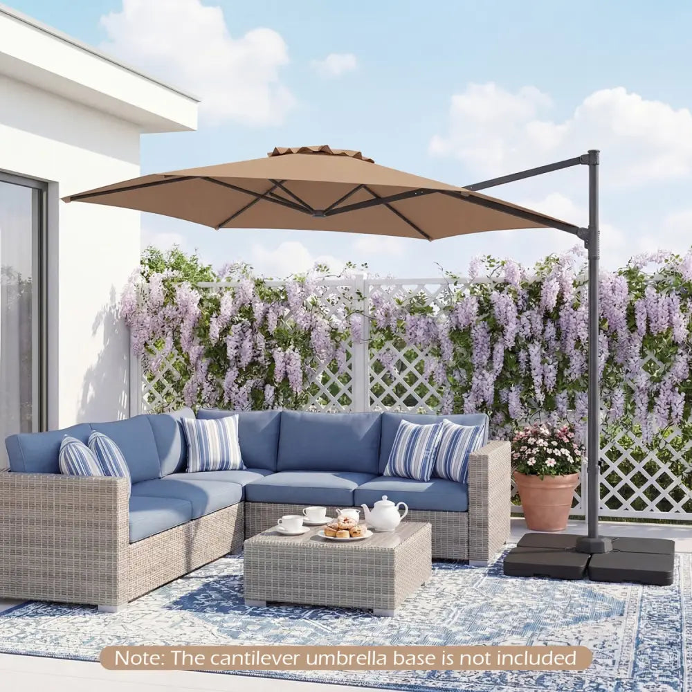 10 FT Patio Cantilever Umbrella with 360° Rotation and Air Vent for Backyard and Poolside-Tan - Tan - Outdoor Umbrellas