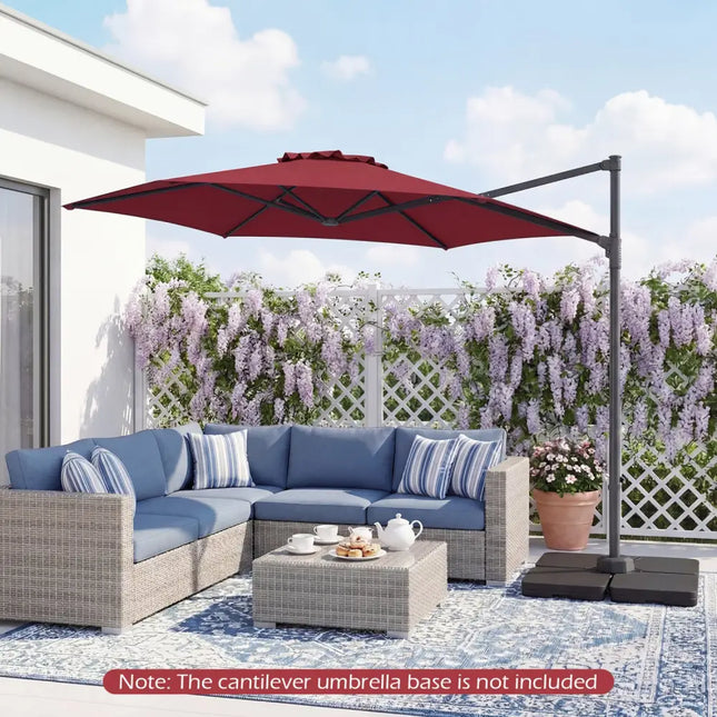 10 FT Patio Cantilever Umbrella with 360° Rotation and Air Vent for Backyard and Poolside-Wine - Wine - Outdoor