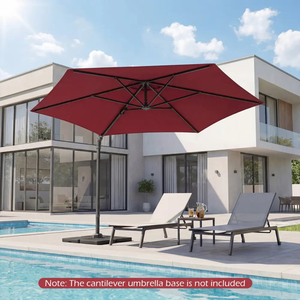 10 FT Patio Cantilever Umbrella with 360° Rotation and Air Vent for Backyard and Poolside-Wine - Wine - Outdoor