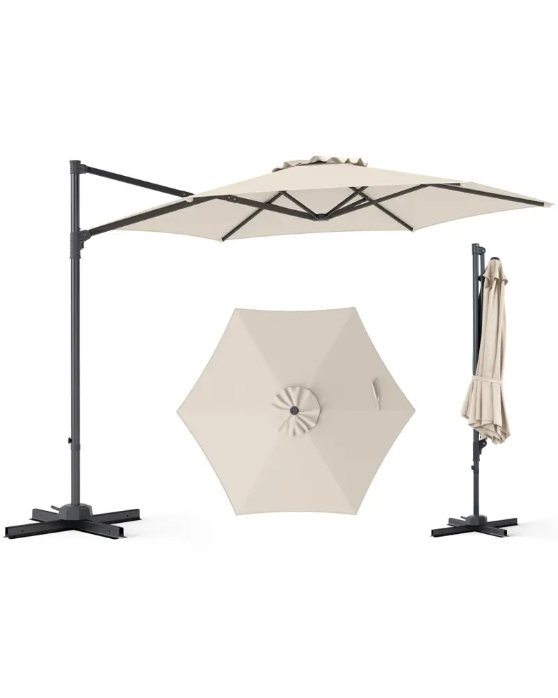 10 FT Patio Cantilever Umbrella with 360° Rotation and Air Vent for Backyard and Poolside-Beige - Beige - Outdoor