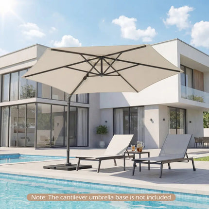 10 FT Patio Cantilever Umbrella with 360° Rotation and Air Vent for Backyard and Poolside-Beige - Beige - Outdoor