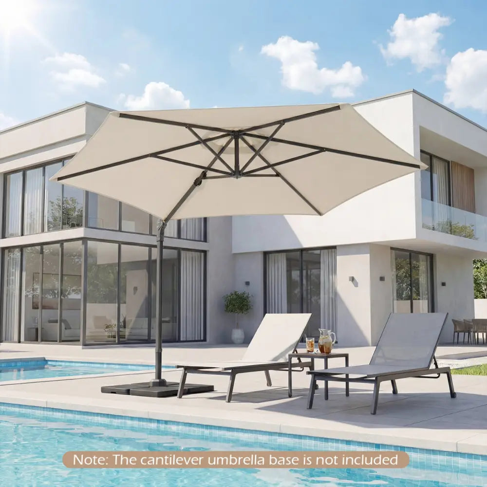 10 FT Patio Cantilever Umbrella with 360° Rotation and Air Vent for Backyard and Poolside-Beige - Beige - Outdoor