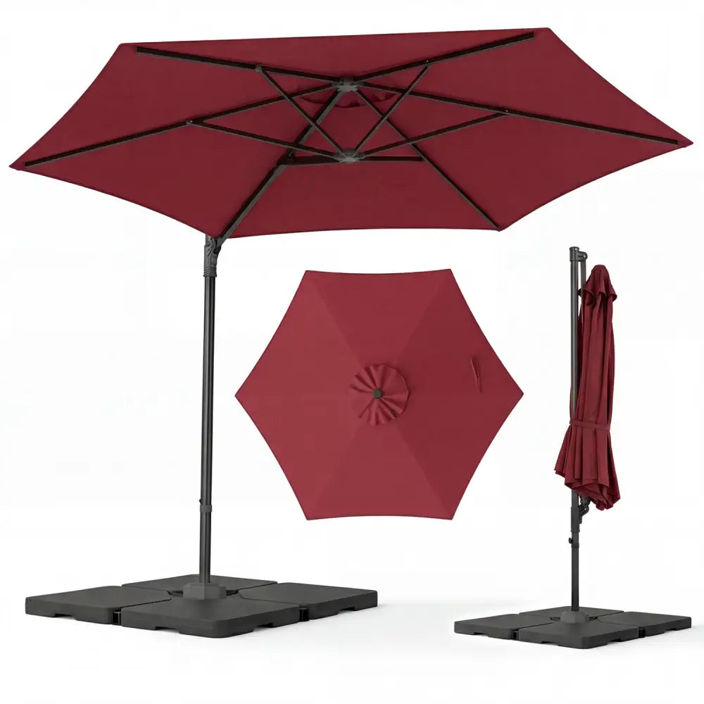 10 FT Patio Cantilever Umbrella with 360° Rotation and Air Vent for Backyard and Poolside-Wine - Wine - Outdoor