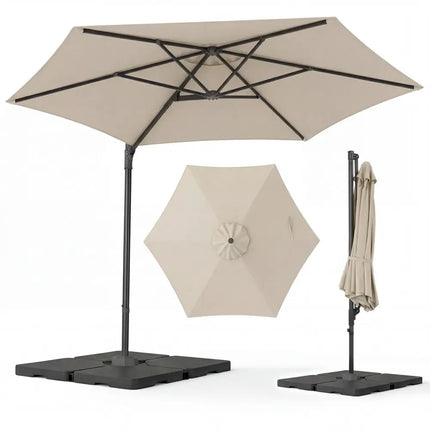 10 FT Patio Cantilever Umbrella with 360° Rotation and Air Vent for Backyard and Poolside-Beige - Beige - Outdoor