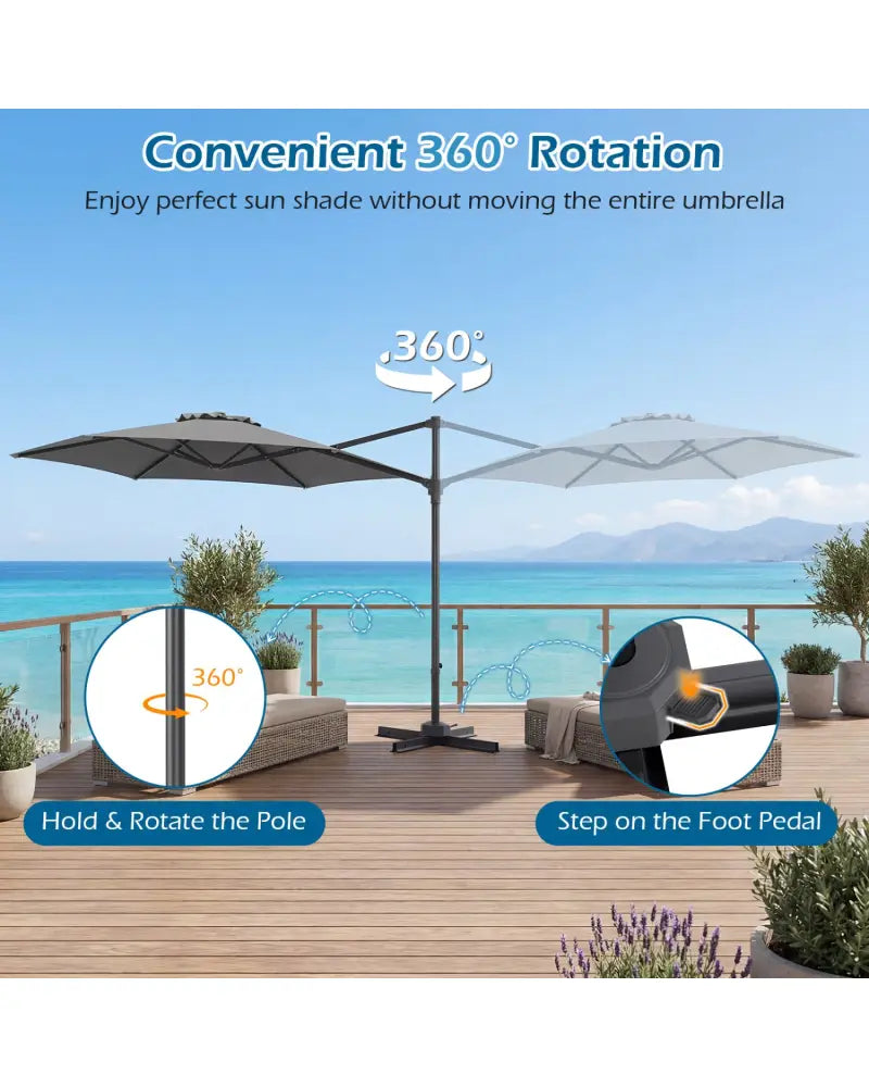 10 FT Patio Cantilever Umbrella with 360° Rotation and Air Vent for Backyard and Poolside-Gray - Gray - Outdoor