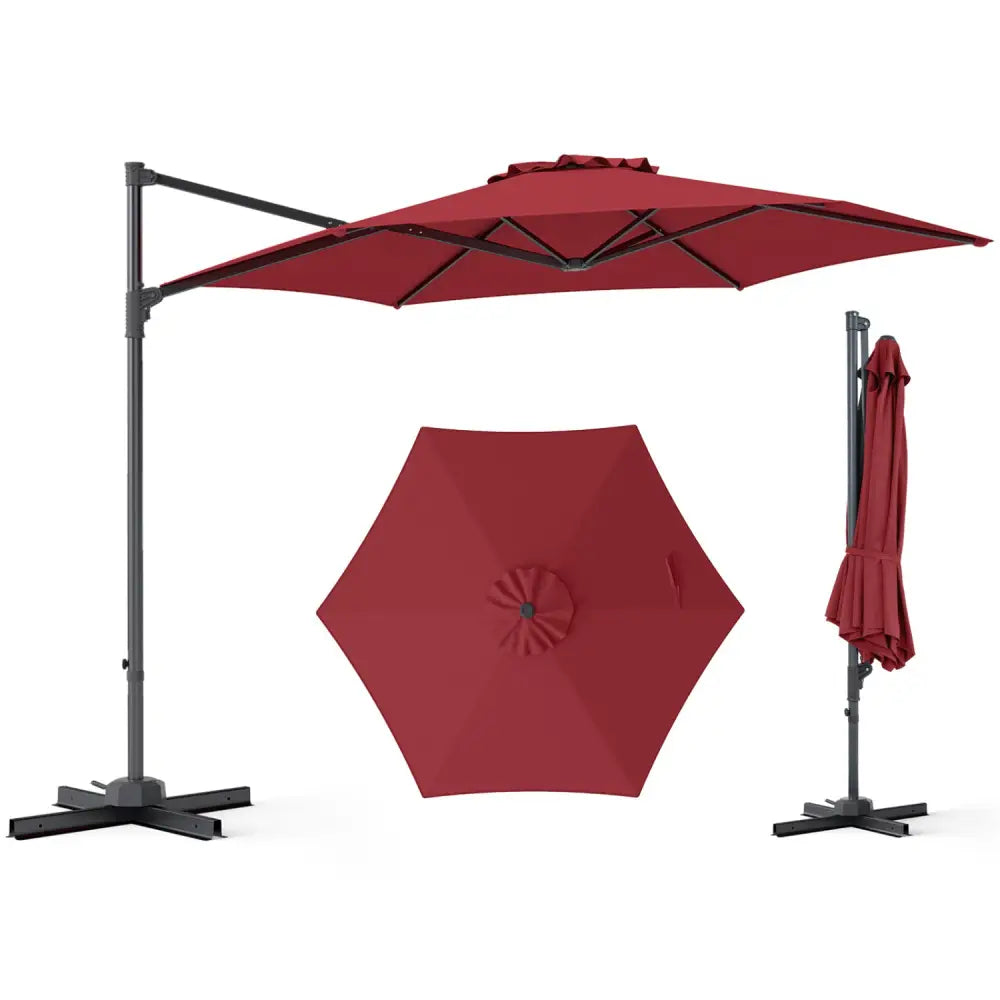10 FT Patio Cantilever Umbrella with 360° Rotation and Air Vent for Backyard and Poolside-Wine - Wine - Outdoor