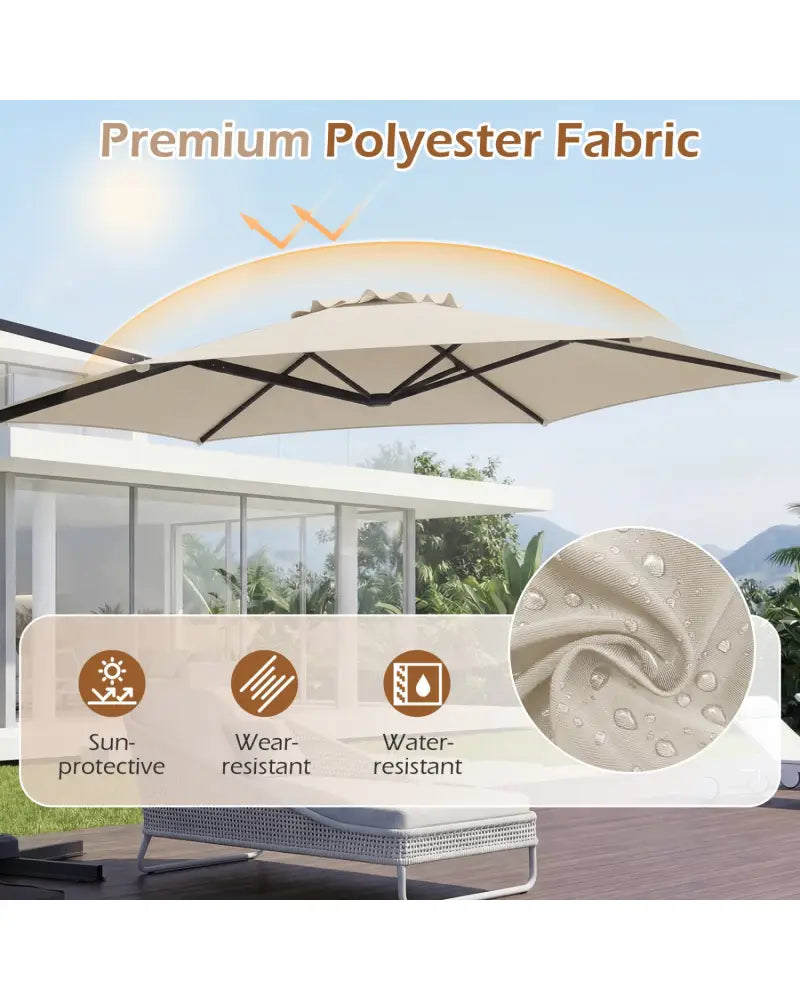 10 FT Patio Cantilever Umbrella with 360° Rotation and Air Vent for Backyard and Poolside-Beige - Beige - Outdoor