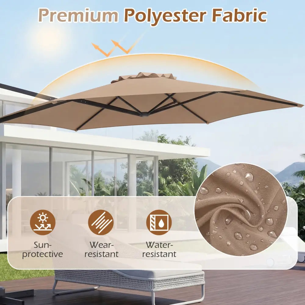 10 FT Patio Cantilever Umbrella with 360° Rotation and Air Vent for Backyard and Poolside-Tan - Tan - Outdoor Umbrellas