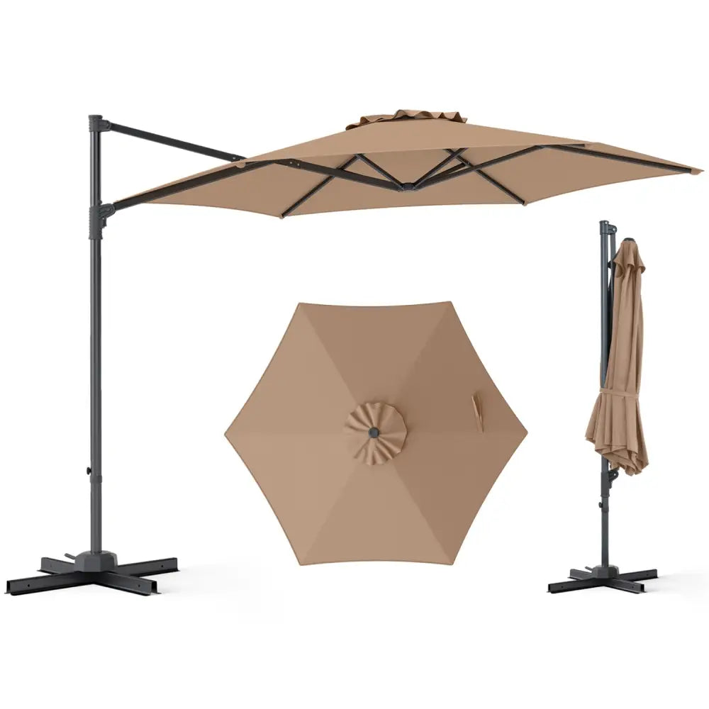 10 FT Patio Cantilever Umbrella with 360° Rotation and Air Vent for Backyard and Poolside-Tan - Tan - Outdoor Umbrellas