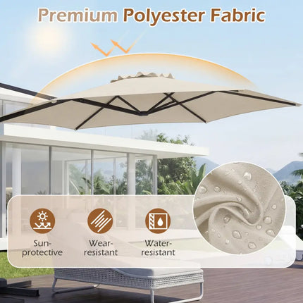 10 FT Patio Cantilever Umbrella with 360° Rotation and Air Vent for Backyard and Poolside-Beige - Beige - Outdoor