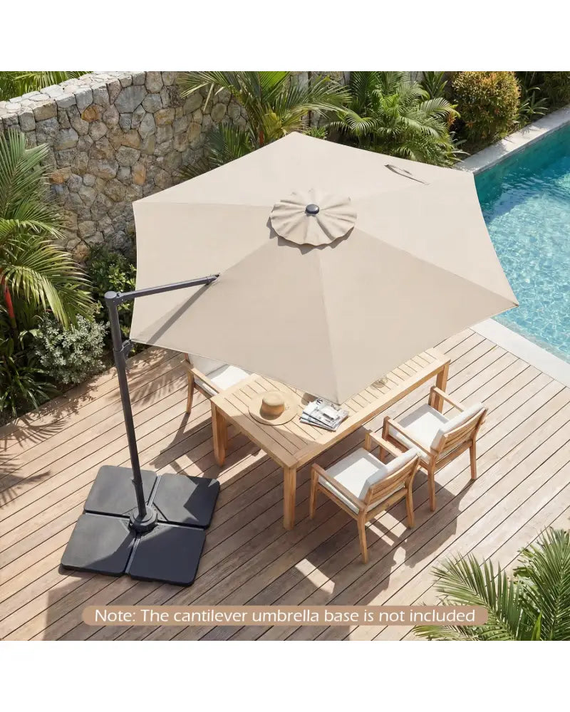 10 FT Patio Cantilever Umbrella with 360° Rotation and Air Vent for Backyard and Poolside-Beige - Beige - Outdoor