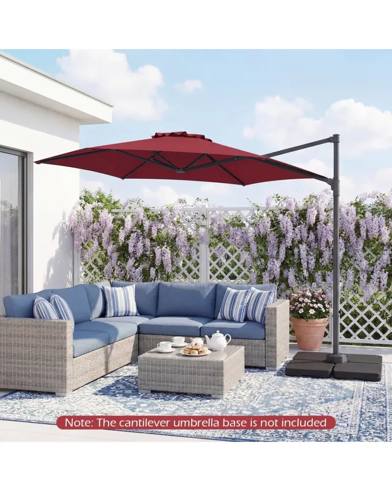 10 FT Patio Cantilever Umbrella with 360° Rotation and Air Vent for Backyard and Poolside-Wine - Wine - Outdoor