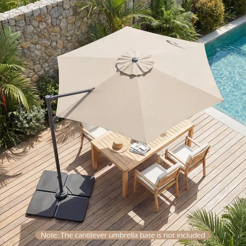 10 FT Patio Cantilever Umbrella with 360° Rotation and Air Vent for Backyard and Poolside-Beige - Beige - Outdoor