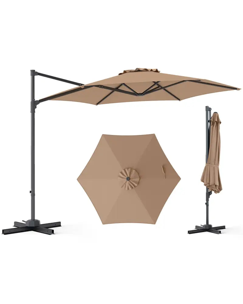 10 FT Patio Cantilever Umbrella with 360° Rotation and Air Vent for Backyard and Poolside-Tan - Tan - Outdoor Umbrellas