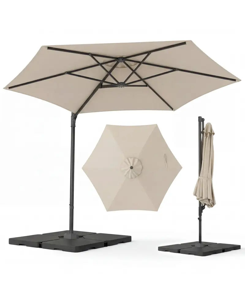 10 FT Patio Cantilever Umbrella with 360° Rotation and Air Vent for Backyard and Poolside-Beige - Beige - Outdoor