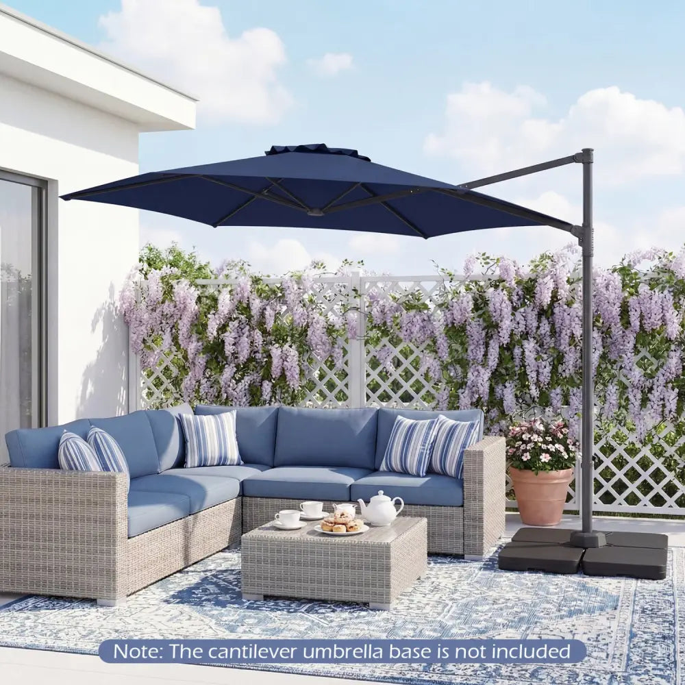 10 FT Patio Cantilever Umbrella with 360° Rotation and Air Vent for Backyard and Poolside-Blue - Blue - Outdoor