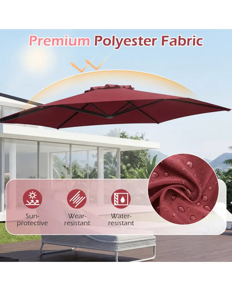 10 FT Patio Cantilever Umbrella with 360° Rotation and Air Vent for Backyard and Poolside-Wine - Wine - Outdoor