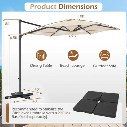10 FT Patio Cantilever Umbrella with 360° Rotation and Air Vent for Backyard and Poolside-Beige - Beige - Outdoor