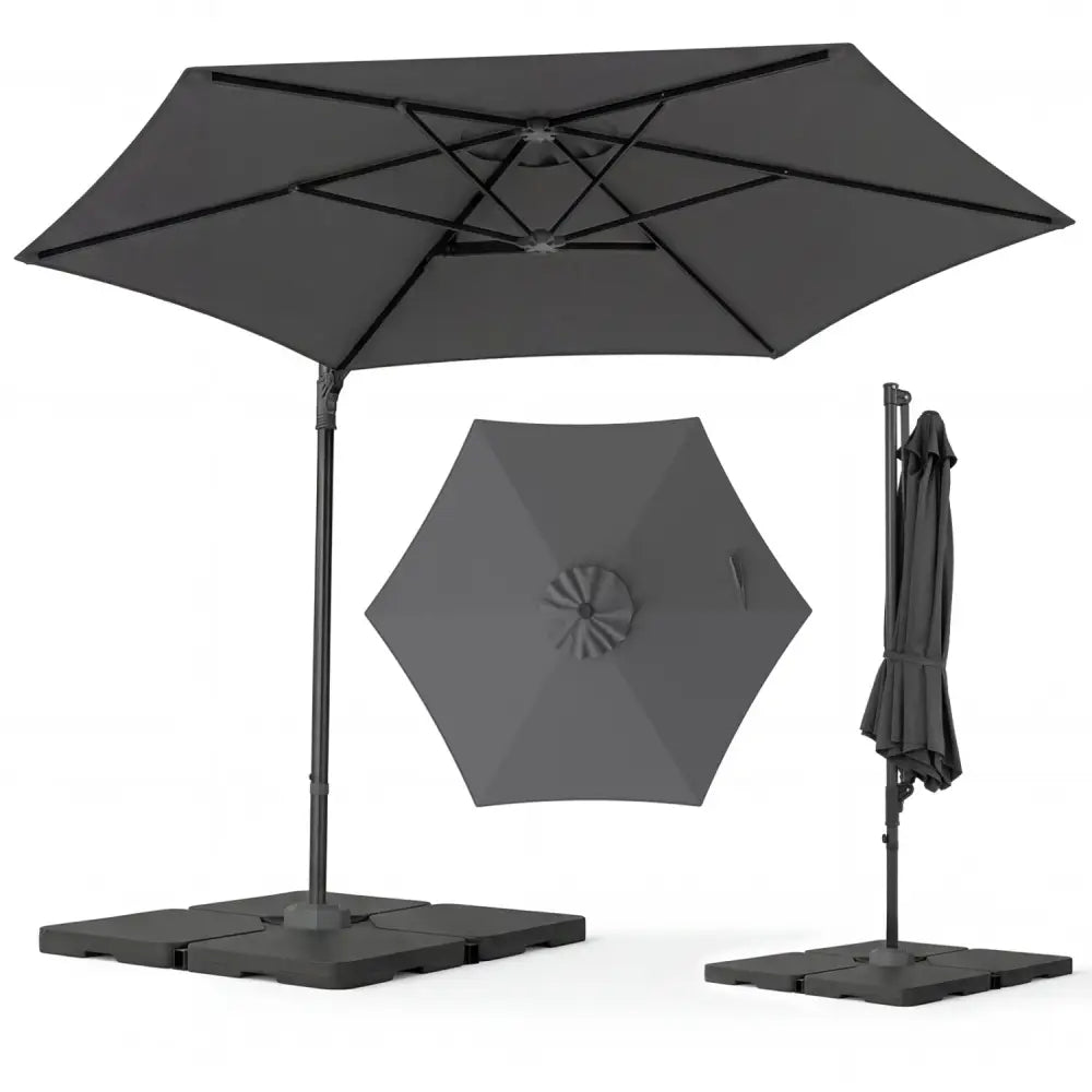 10 FT Patio Cantilever Umbrella with 360° Rotation and Air Vent for Backyard and Poolside-Gray - Gray - Outdoor