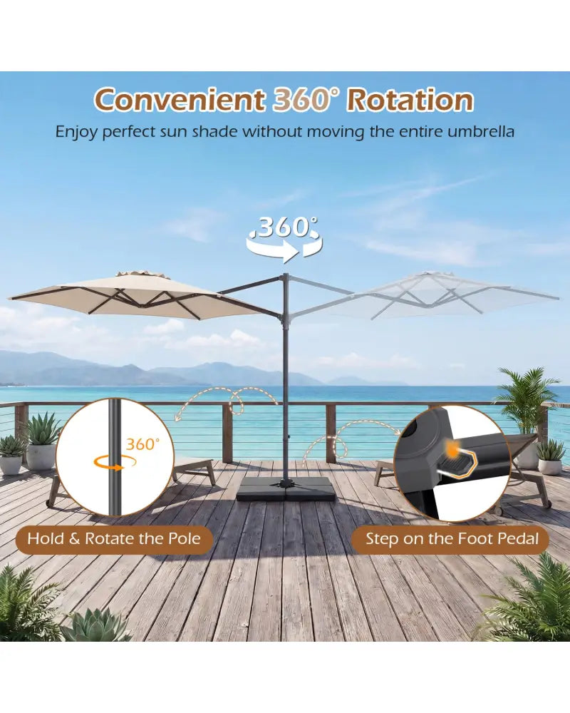 10 FT Patio Cantilever Umbrella with 360° Rotation and Air Vent for Backyard and Poolside-Beige - Beige - Outdoor