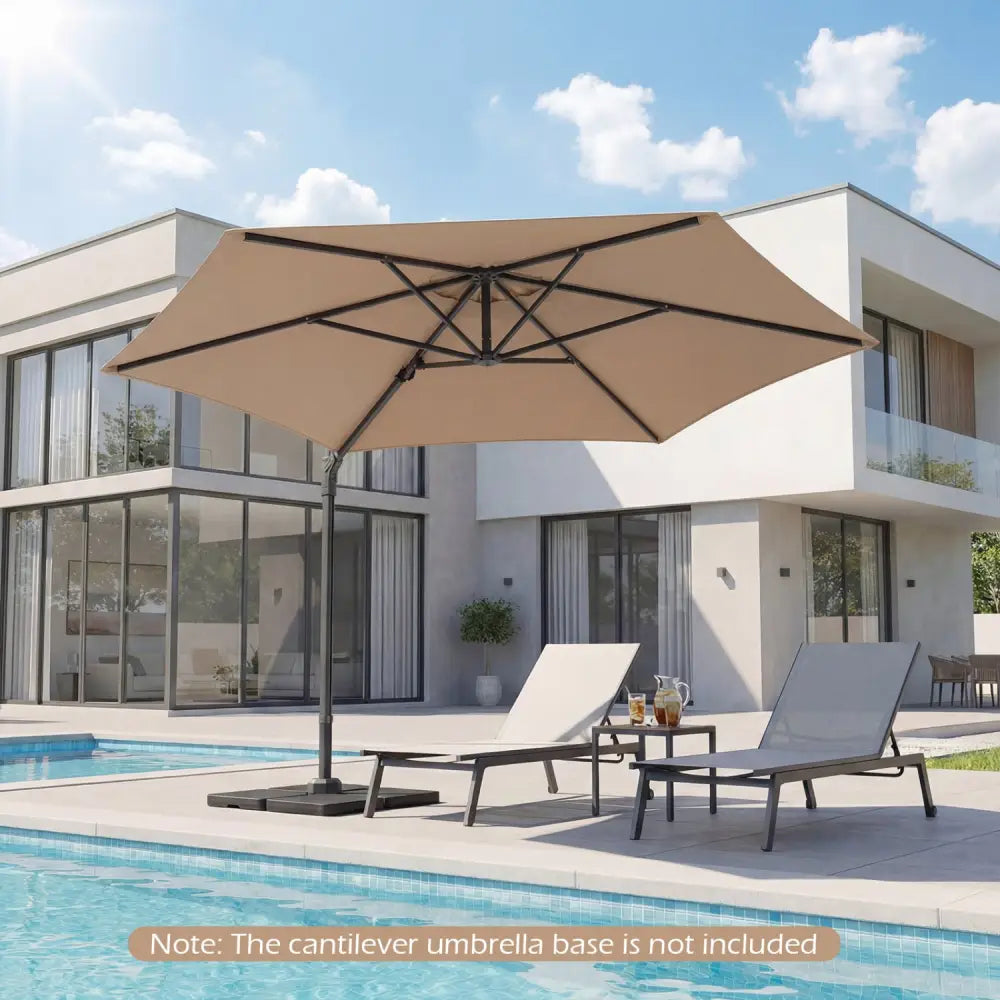 10 FT Patio Cantilever Umbrella with 360° Rotation and Air Vent for Backyard and Poolside-Tan - Tan - Outdoor Umbrellas