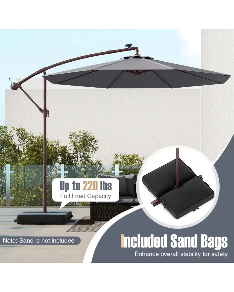 10 Ft Patio Umbrella Offset Cantilever Umbrella with 40 Solar Powered Lights-Gray - Gray - Outdoor Umbrellas
