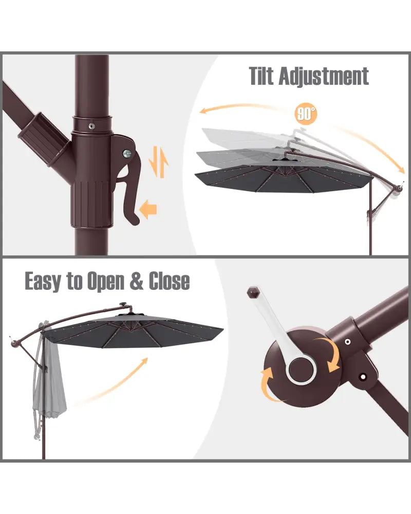 10 Ft Patio Umbrella Offset Cantilever Umbrella with 40 Solar Powered Lights-Gray - Gray - Outdoor Umbrellas