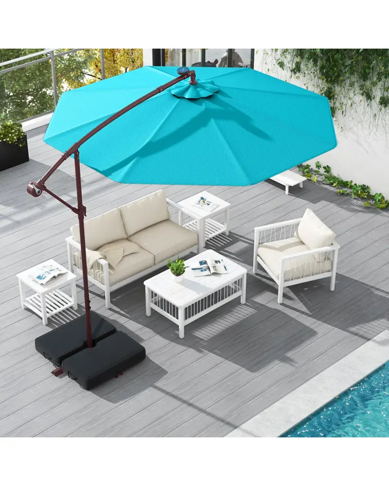 10 Ft Patio Umbrella Offset Cantilever Umbrella with 40 Solar Powered Lights-Turquoise - Turquoise - Outdoor Umbrellas