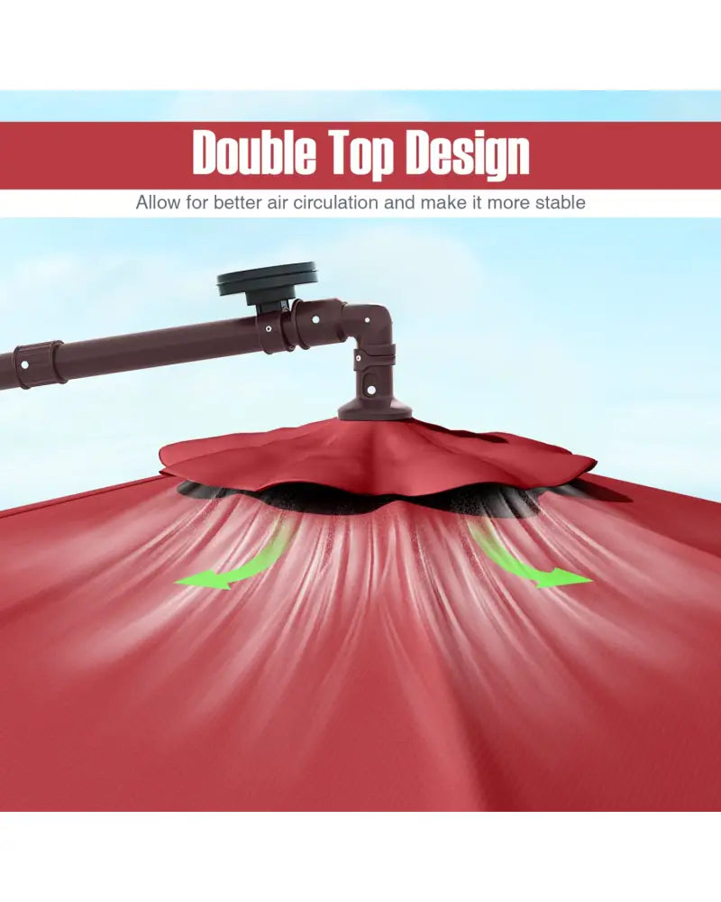 10 Ft Patio Umbrella Offset Cantilever Umbrella with 40 Solar Powered Lights-Red - Red - Outdoor Umbrellas