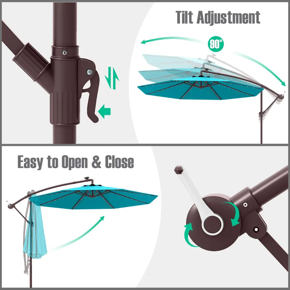 10 Ft Patio Umbrella Offset Cantilever Umbrella with 40 Solar Powered Lights-Turquoise - Turquoise - Outdoor Umbrellas