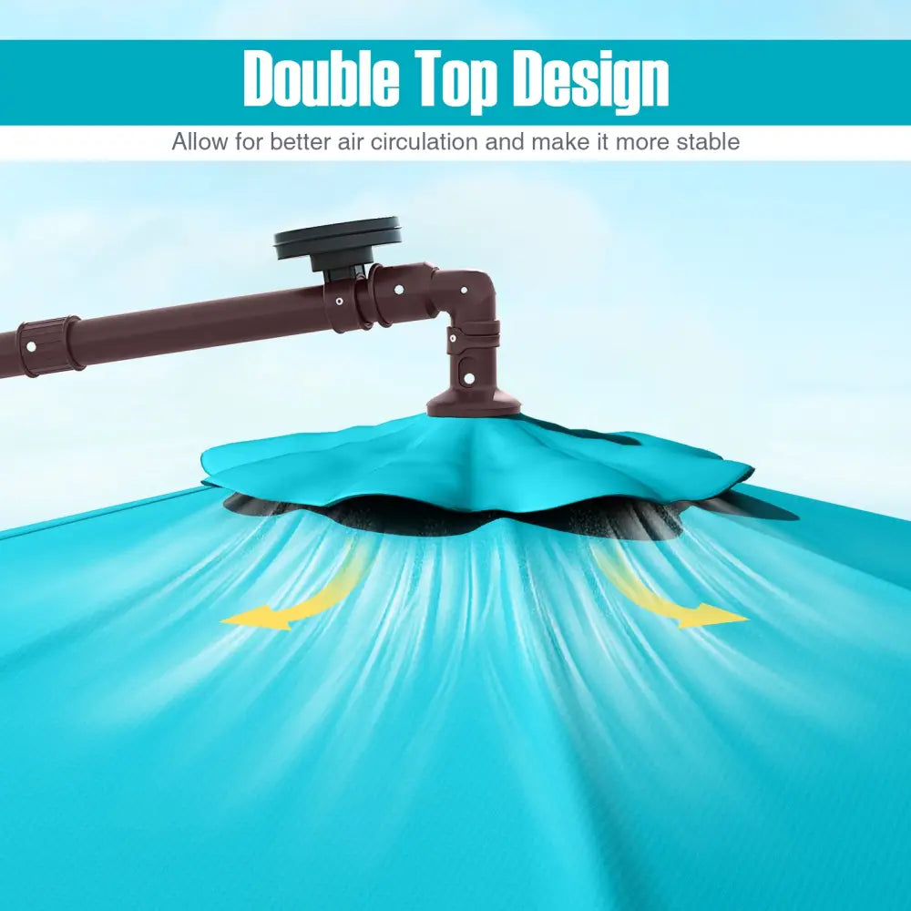 10 Ft Patio Umbrella Offset Cantilever Umbrella with 40 Solar Powered Lights-Turquoise - Turquoise - Outdoor Umbrellas