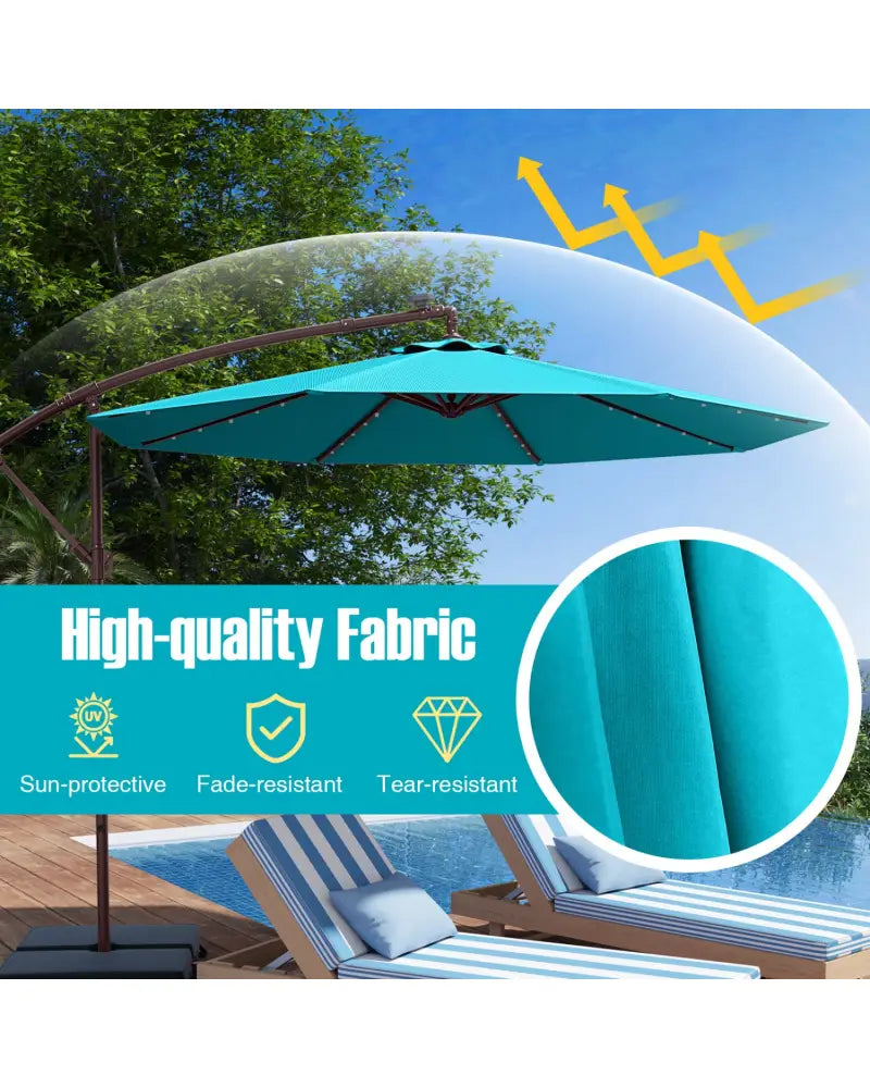 10 Ft Patio Umbrella Offset Cantilever Umbrella with 40 Solar Powered Lights-Turquoise - Turquoise - Outdoor Umbrellas