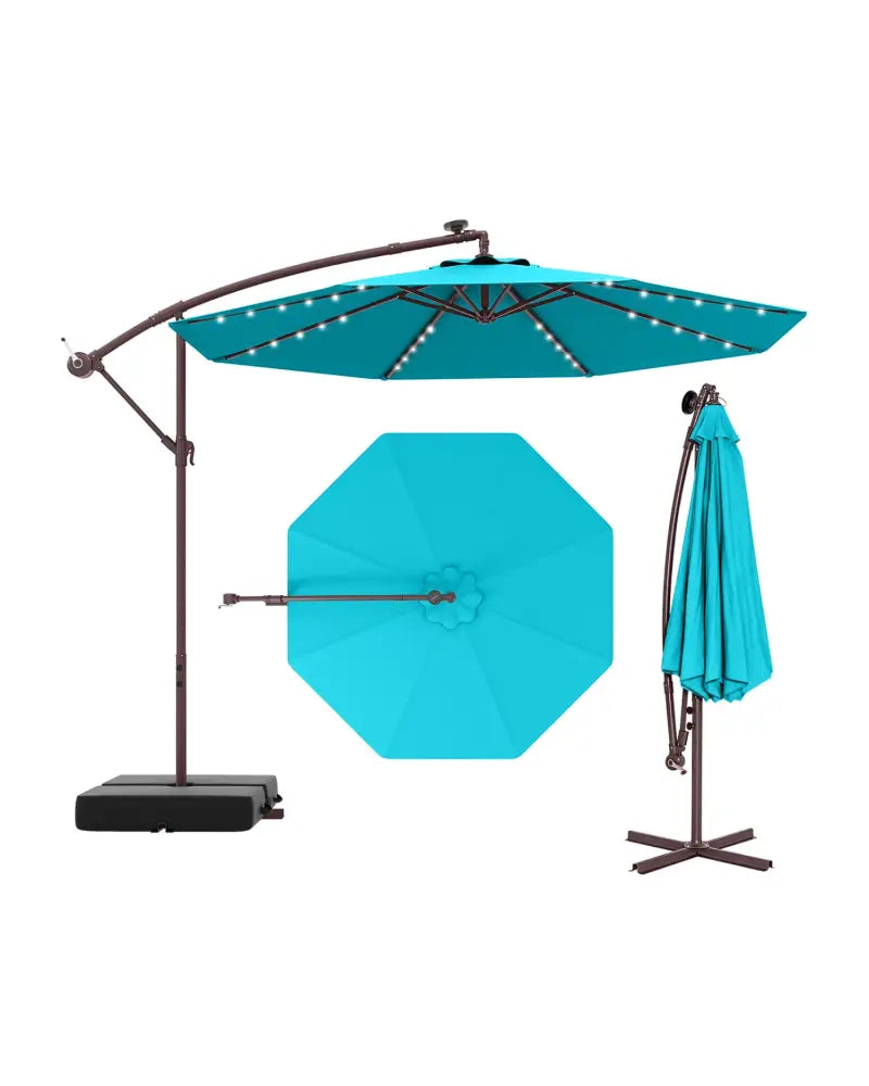 10 Ft Patio Umbrella Offset Cantilever Umbrella with 40 Solar Powered Lights-Turquoise - Turquoise - Outdoor Umbrellas