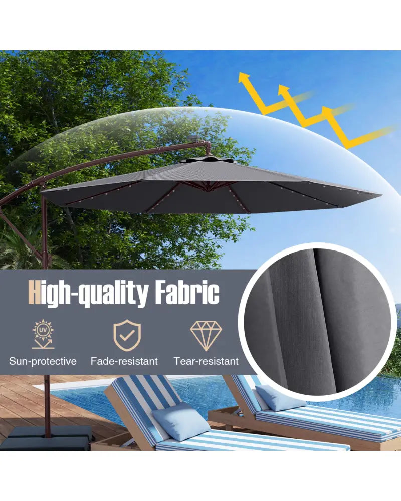 10 Ft Patio Umbrella Offset Cantilever Umbrella with 40 Solar Powered Lights-Gray - Gray - Outdoor Umbrellas