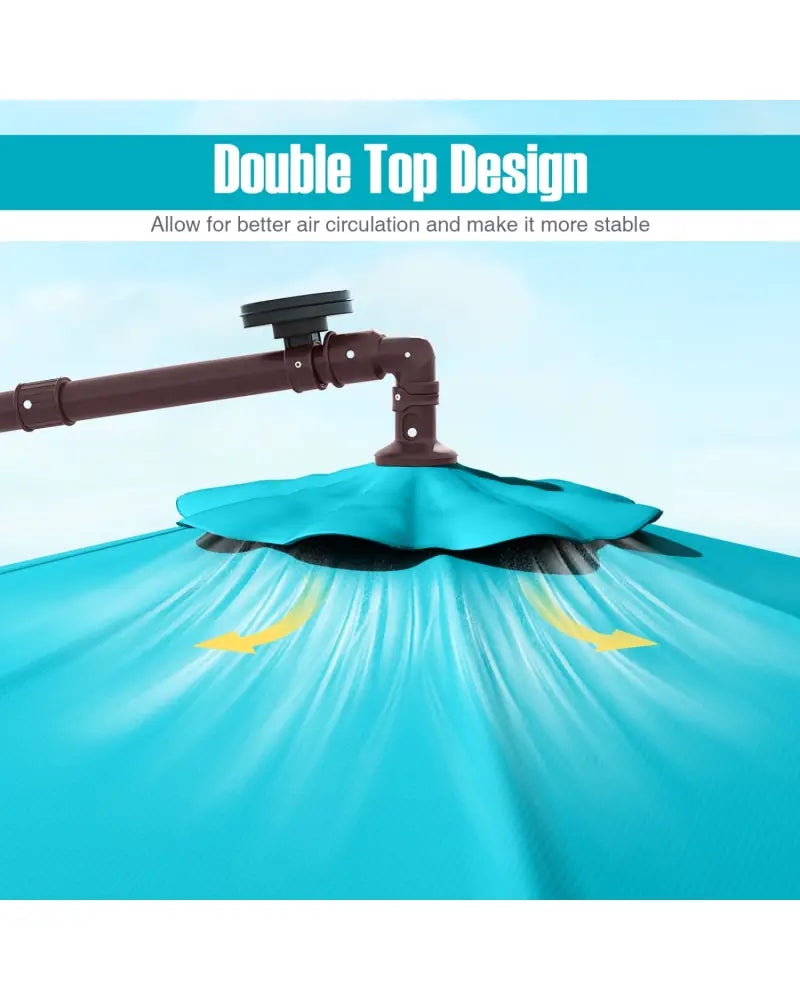 10 Ft Patio Umbrella Offset Cantilever Umbrella with 40 Solar Powered Lights-Turquoise - Turquoise - Outdoor Umbrellas