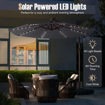 10 Ft Patio Umbrella Offset Cantilever Umbrella with 40 Solar Powered Lights-Gray - Gray - Outdoor Umbrellas