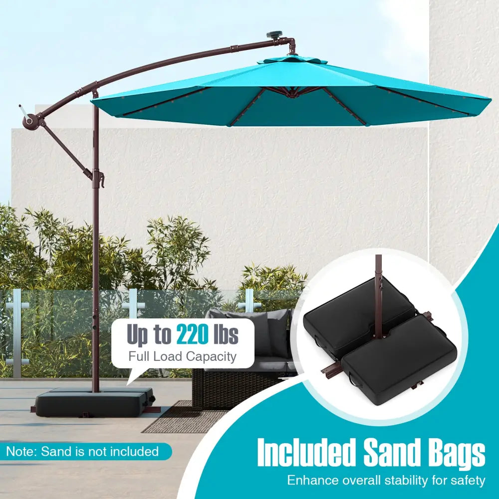 10 Ft Patio Umbrella Offset Cantilever Umbrella with 40 Solar Powered Lights-Turquoise - Turquoise - Outdoor Umbrellas
