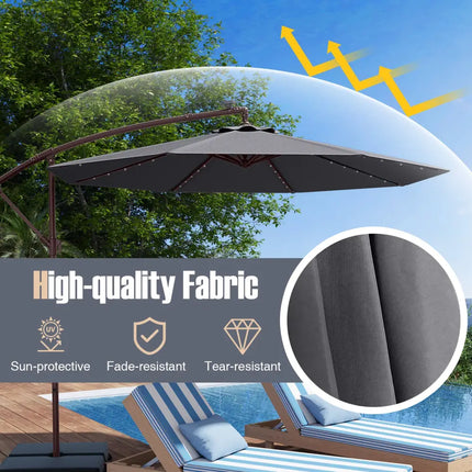 10 Ft Patio Umbrella Offset Cantilever Umbrella with 40 Solar Powered Lights-Gray - Gray - Outdoor Umbrellas