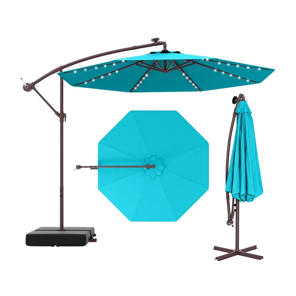 10 Ft Patio Umbrella Offset Cantilever Umbrella with 40 Solar Powered Lights-Turquoise - Turquoise - Outdoor Umbrellas