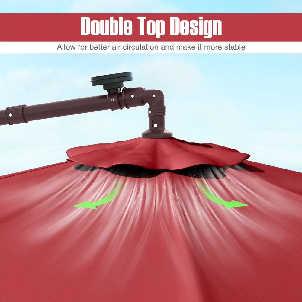 10 Ft Patio Umbrella Offset Cantilever Umbrella with 40 Solar Powered Lights-Red - Red - Outdoor Umbrellas