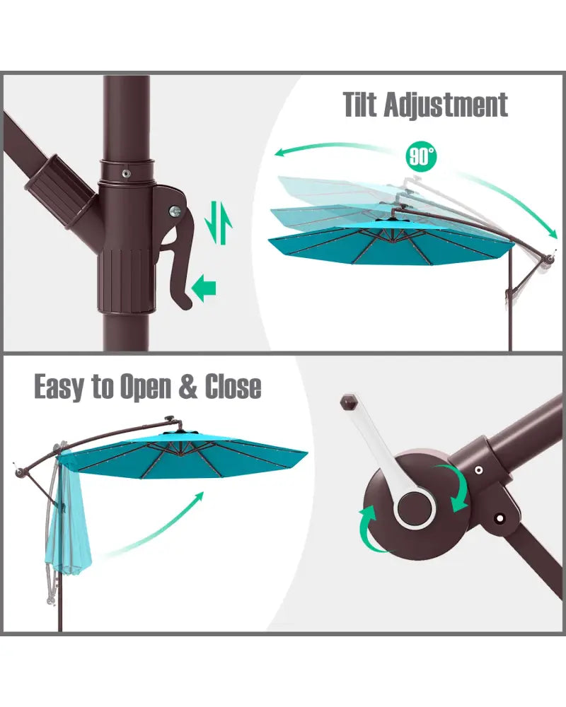 10 Ft Patio Umbrella Offset Cantilever Umbrella with 40 Solar Powered Lights-Turquoise - Turquoise - Outdoor Umbrellas