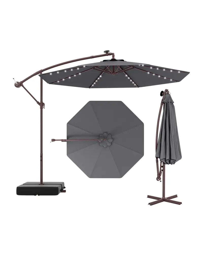 10 Ft Patio Umbrella Offset Cantilever Umbrella with 40 Solar Powered Lights-Gray - Gray - Outdoor Umbrellas