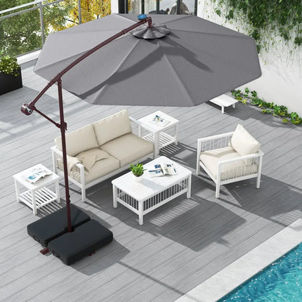 10 Ft Patio Umbrella Offset Cantilever Umbrella with 40 Solar Powered Lights-Gray - Gray - Outdoor Umbrellas