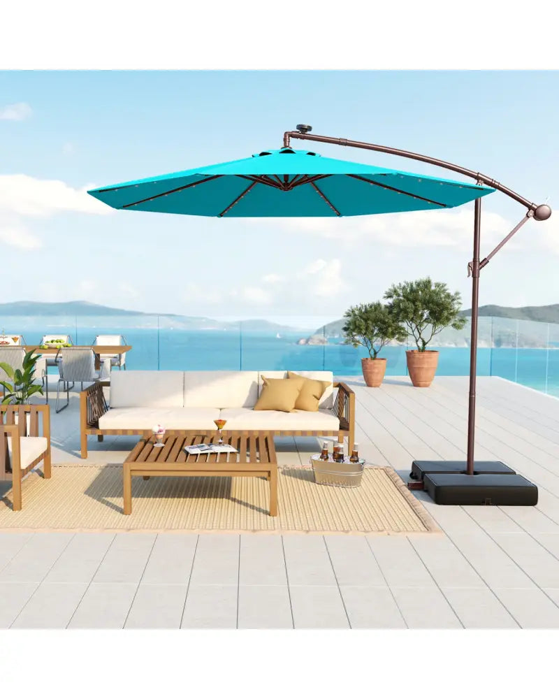 10 Ft Patio Umbrella Offset Cantilever Umbrella with 40 Solar Powered Lights-Turquoise - Turquoise - Outdoor Umbrellas