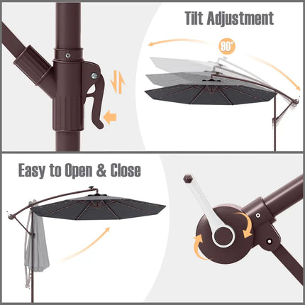 10 Ft Patio Umbrella Offset Cantilever Umbrella with 40 Solar Powered Lights-Gray - Gray - Outdoor Umbrellas
