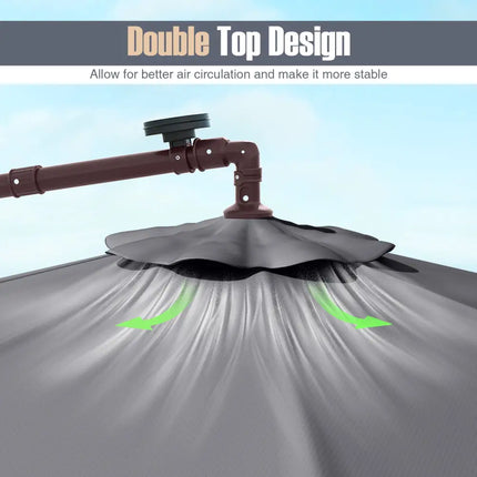 10 Ft Patio Umbrella Offset Cantilever Umbrella with 40 Solar Powered Lights-Gray - Gray - Outdoor Umbrellas