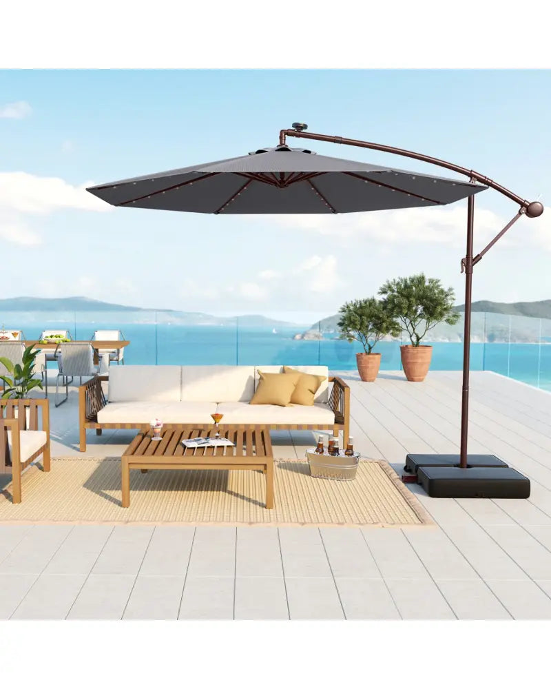 10 Ft Patio Umbrella Offset Cantilever Umbrella with 40 Solar Powered Lights-Gray - Gray - Outdoor Umbrellas