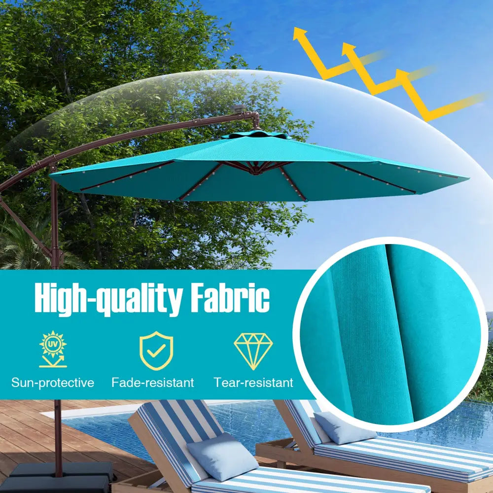 10 Ft Patio Umbrella Offset Cantilever Umbrella with 40 Solar Powered Lights-Turquoise - Turquoise - Outdoor Umbrellas